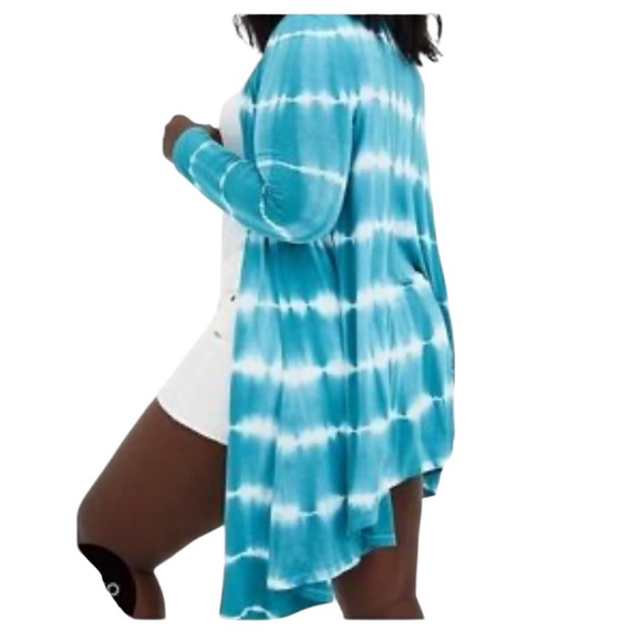 Torrid Plus Size Tie Dye Cardigan Blue & White Open Front Layering Sweater - Picture 1 of 6